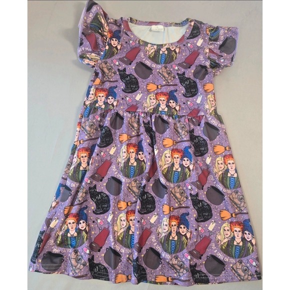Boutique Other - Boutique Purple Hocus Pocus Sanderson Sisters Dress Girls XL 5-6T Flutter Sleeve